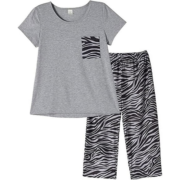 MyFav Women's Capri Pajama Sets 2-Piece Top & Capri Pants Sleepwear Set,Grey,L