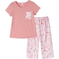 thumbnail image 1 of MyFav Women's Capri Pajama Sets 2-Piece Top & Capri Pants Sleepwear Set,Pink,3XL, 1 of 5