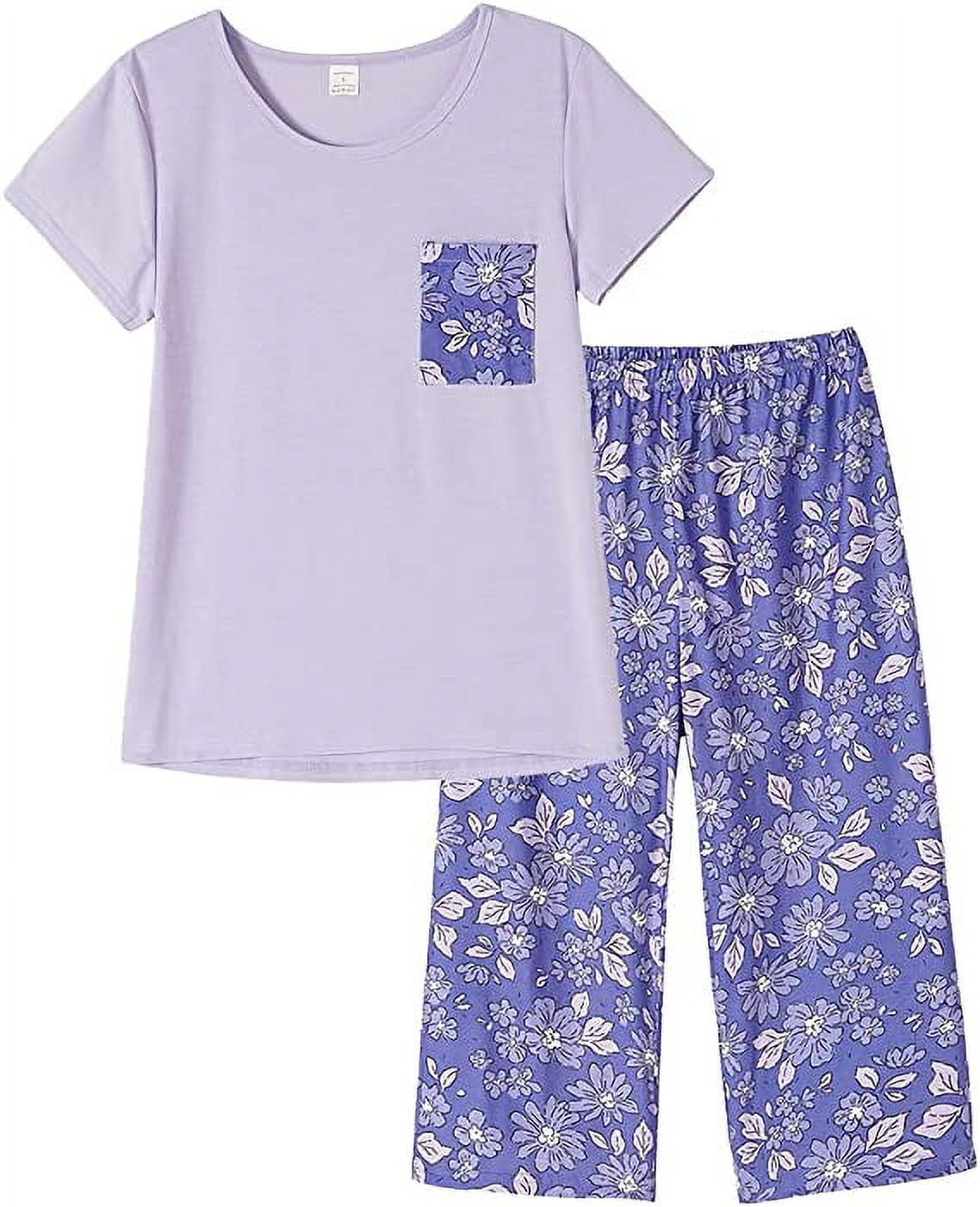 MyFav Women's Capri Pajama Sets 2-Piece Top & Capri Pants Sleepwear Set ...