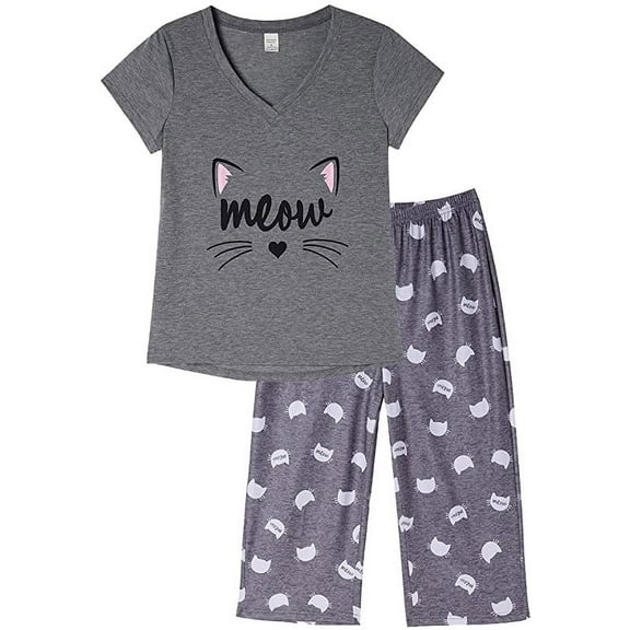 MyFav Women's Capri Pajama Sets Plus Size Sleepwear Top with Capri Pants 2 Piece Loungewear Set,2XL