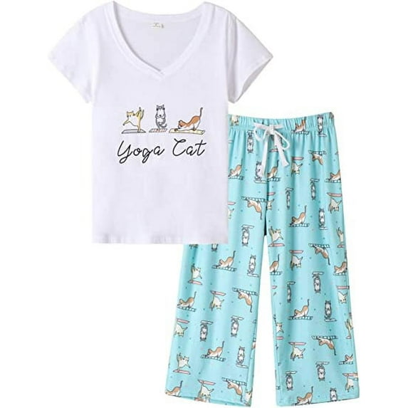 MyFav Women's Capri Pajama Sets Plus Size Sleepwear Top with Capri Pants 2 Piece Loungewear Set,2XL