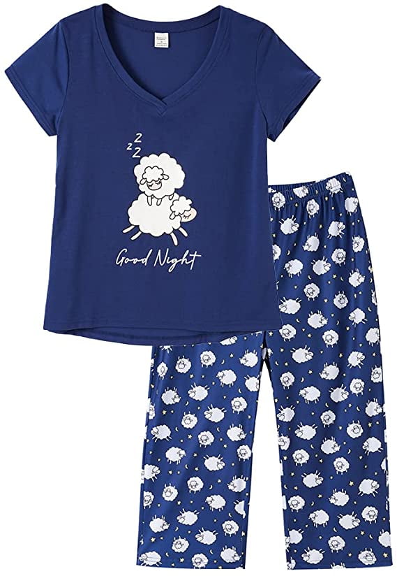 MyFav Women's Capri Pajama Sets Plus Size Sleepwear Top with Capri Pants 2 Piece Loungewear Set,2XL