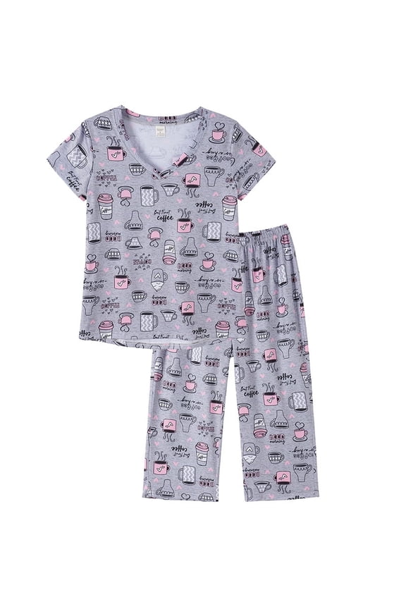 Women's Capri Pajama Sets Plus Size Sleepwear Top with Capri Pants 2 Piece Loungewear Set,2XL