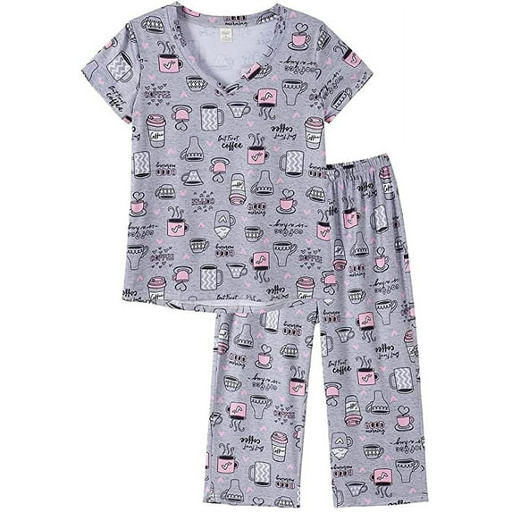 MyFav Women's Capri Pajama Sets Plus Size Sleepwear Top with Capri Pants 2 Piece Loungewear Set,2XL