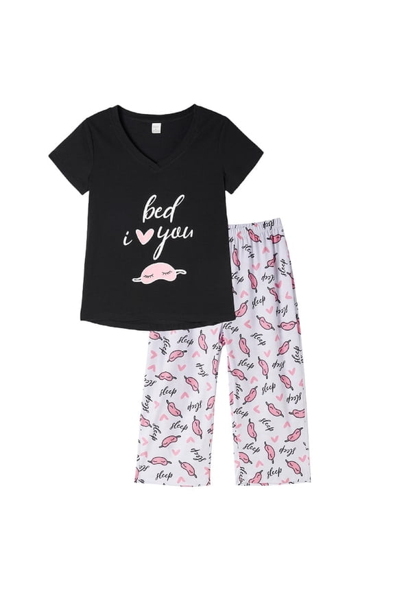 Women's Capri Pajama Sets Plus Size Sleepwear Top with Capri Pants 2 Piece Loungewear Set,2XL