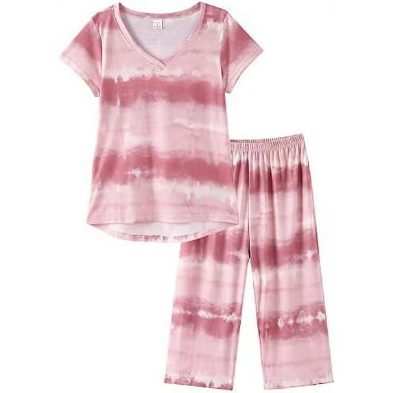 MyFav Women's Capri Pajama Sets Plus Size Sleepwear Top with Capri Pants 2 Piece Loungewear Set,3XL