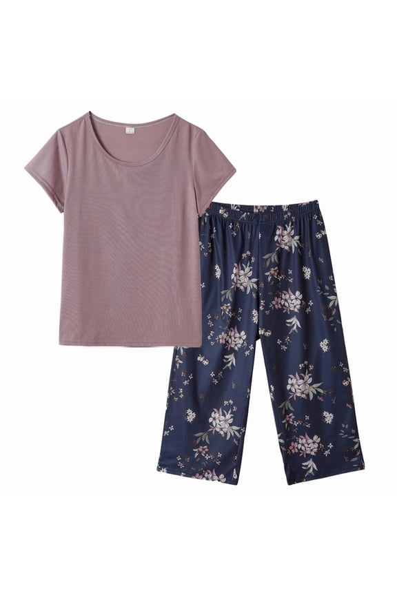 Women's Capri Pajama Sets Plus Size Sleepwear Top with Capri Pants 2 Piece Loungewear Set,3XL