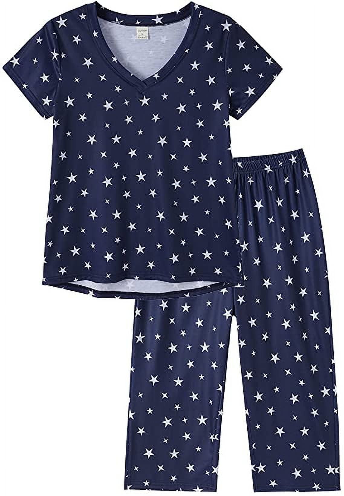 MyFav Women's Capri Pajama Sets Plus Size Sleepwear Top with Capri