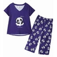 thumbnail image 1 of MyFav Women's Capri Pajama Sets Plus Size Sleepwear Top with Capri Pants 2 Piece Loungewear Set Blue Panda,4XL, 1 of 7