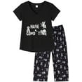 thumbnail image 1 of MyFav Women's Capri Pajama Sets Plus Size Sleepwear Top with Capri Pants 2 Piece Loungewear Set,L, 1 of 5