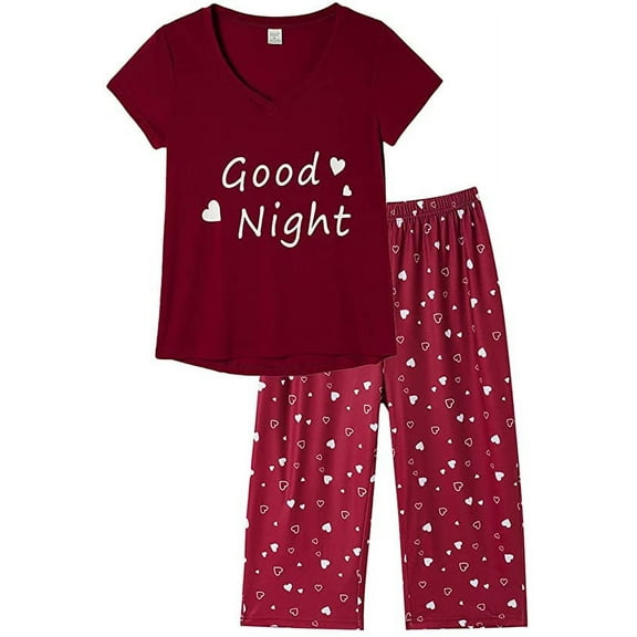 MyFav Women's Capri Pajama Sets Plus Size Sleepwear Top with Capri Pants 2 Piece Loungewear Set,L