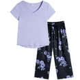 thumbnail image 1 of MyFav Women's Capri Pajama Sets Plus Size Sleepwear Top with Capri Pants 2 Piece Loungewear Set,L, 1 of 5