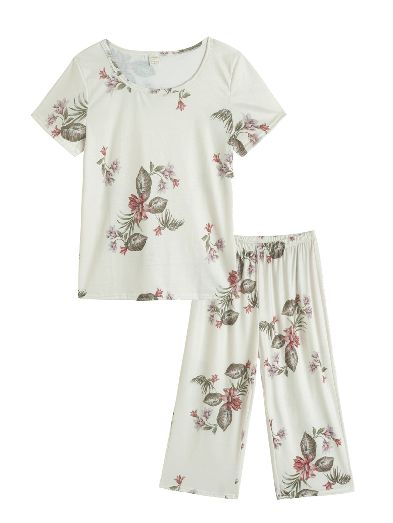 MyFav Women's Plus Size Capri Pajama Set, Printed Top and Capri Bottoms ...