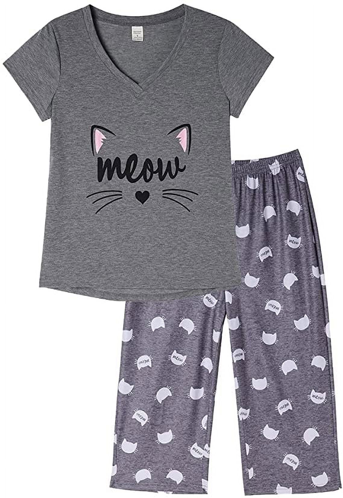 MyFav Women's Capri Pajama Sets Plus Size Sleepwear Top with Capri