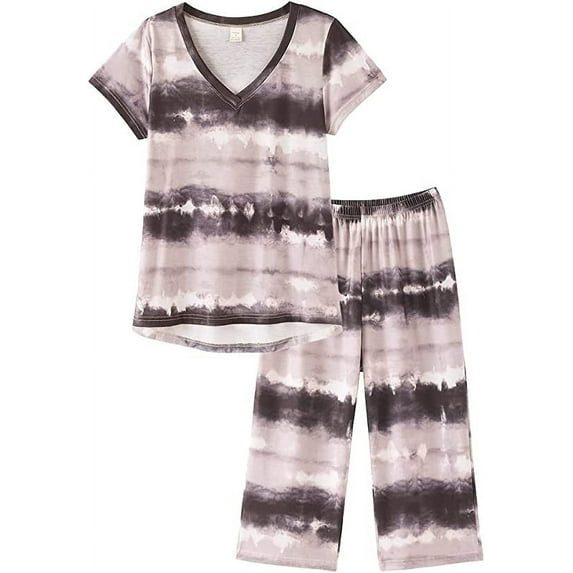 MyFav Women's Capri Pajama Sets Plus Size Sleepwear Top with Capri Pants 2 Piece Loungewear Set,M