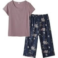 thumbnail image 1 of MyFav Women's Capri Pajama Sets Plus Size Sleepwear Top with Capri Pants 2 Piece Loungewear Set,M, 1 of 4