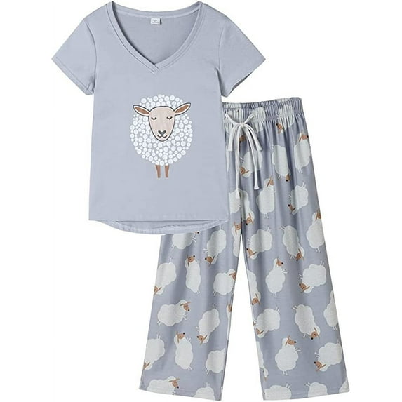 MyFav Women's Capri Pajama Sets Plus Size Sleepwear Top with Capri Pants 2 Piece Loungewear Set,M