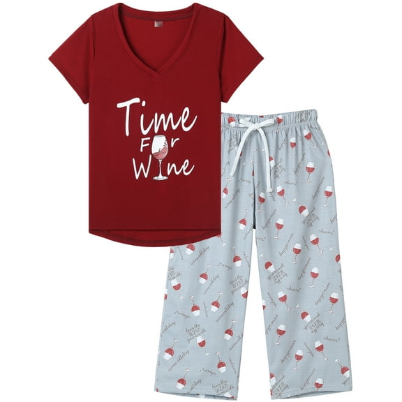 MyFav Women's Capri Pajama Sets Plus Size Sleepwear Top with Capri Pants 2 Piece Loungewear Set,M