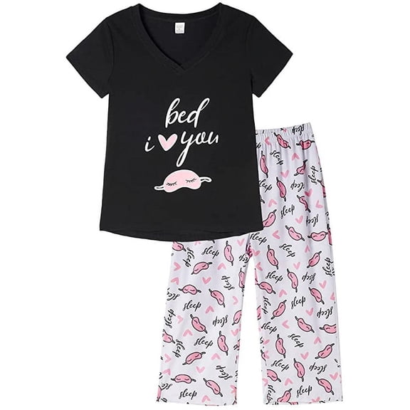 MyFav Women's Capri Pajama Sets Plus Size Sleepwear Top with Capri Pants 2 Piece Loungewear Set,S