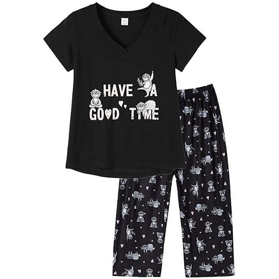 MyFav Women's Capri Pajama Sets Plus Size Sleepwear Top with Capri Pants 2 Piece Loungewear Set,S