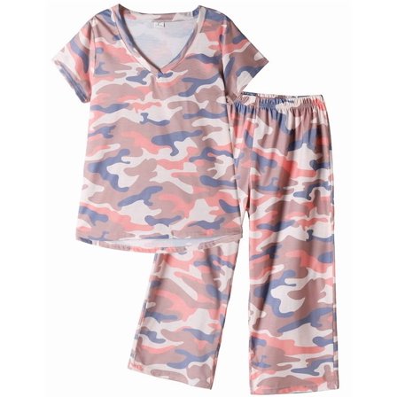 MyFav Women's Capri Pajama Sets Plus Size Sleepwear Top with Capri Pants 2 Piece Loungewear Set,S