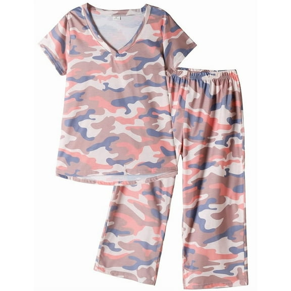 MyFav Women's Capri Pajama Sets Plus Size Sleepwear Top with Capri Pants 2 Piece Loungewear Set,S