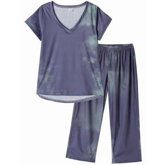 MyFav Women's Capri Pajama Sets Plus Size Sleepwear Top with Capri Pants 2 Piece Loungewear Set,S