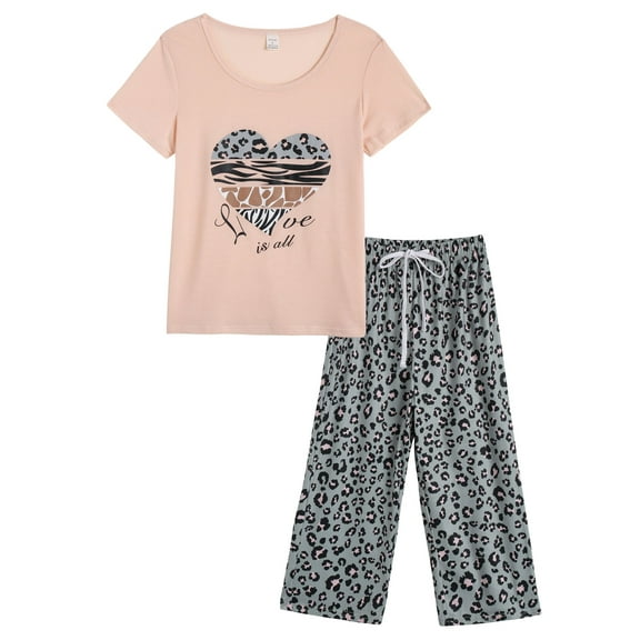 MyFav Women's Capri Pajama Sets Plus Size Sleepwear Top with Capri Pants 2 Piece Loungewear Set,XL