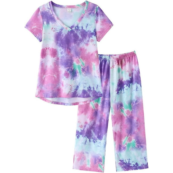 MyFav Women's Capri Pajama Sets Plus Size Sleepwear Top with Capri Pants 2 Piece Loungewear Set,XL