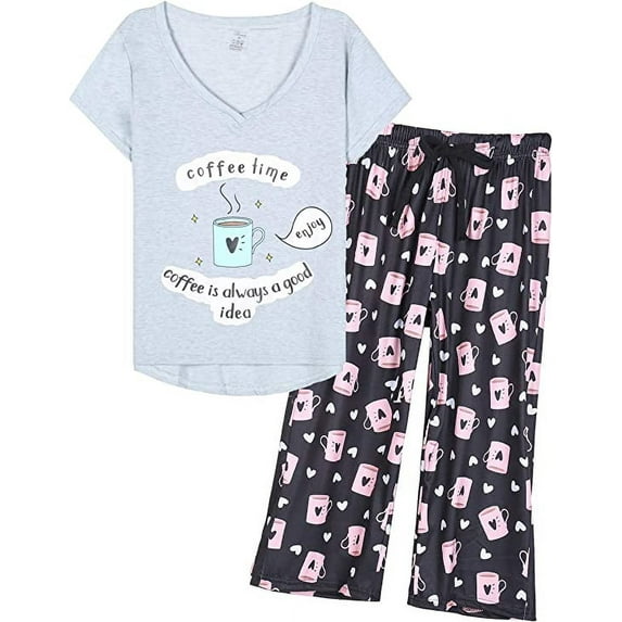 MyFav Women's Capri Pajama Sets Plus Size Sleepwear Top with Capri Pants 2 Piece Loungewear Set,XL
