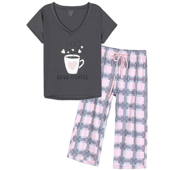 MyFav Women's Capri Pajama Sets Plus Size Sleepwear Top with Capri Pants 2 Piece Loungewear Set,XL