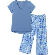 MYFAV Women's Capri Pajama Sets Plus Size Sleepwear Top with Capri Pants 2 Piece Loungewear Set,3XL