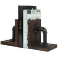 thumbnail image 1 of MyGift 1 Pair Industrial Pipe and Rustic Wood Bookends, Dark Brown, 1 of 7