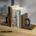 thumbnail image 1 of MyGift 1 Pair Industrial-Style Pipe and Rustic Wood Tabletop Bookends, 1 of 6
