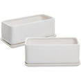 thumbnail image 1 of MyGift 10 Inch White Ceramic Rectangular Succulent Planters with Removable Tray, Set of 2, 1 of 7