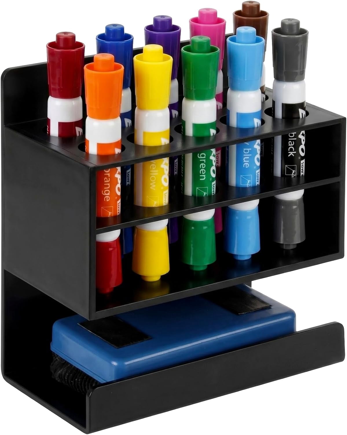 MyGift 10 Slot Wall-Mounted 2-Tier Black Acrylic Whiteboard Marker and ...