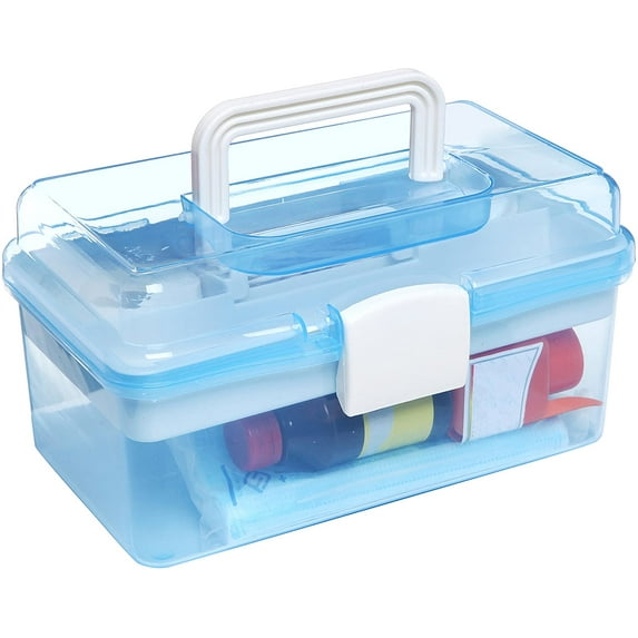 MyGift 10 inch Light Blue Clear Plastic Multipurpose Portable Handled Organizer Storage