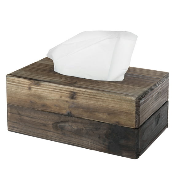 MyGift 10-inch Rectangular Dark Torched Wood Tissue Box, Rustic Holder