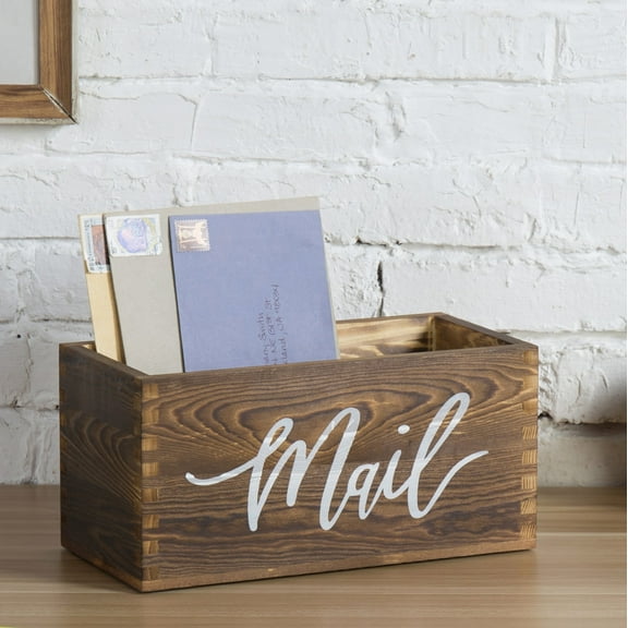 MyGift 11.5 inch Dark Brown Wood Tabletop Mail Holder Rustic Box
