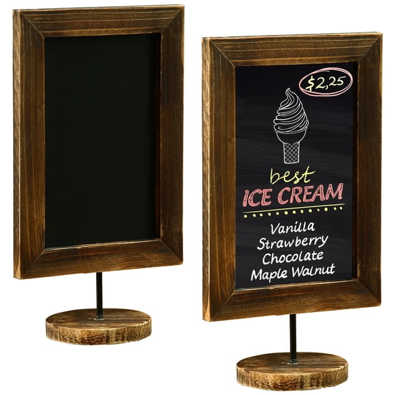 MyGift 12-Inch Burnt Wood Framed Countertop Memo Chalkboard, Set of 2