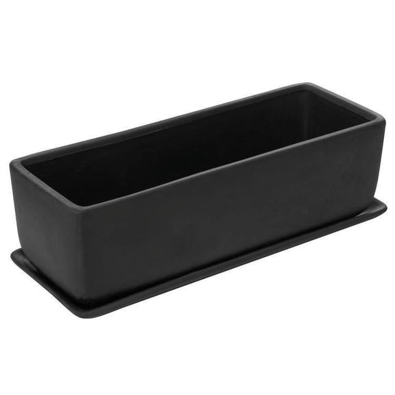 MyGift 14 Inch Ceramic Indoor Plant Pot, Rectangular Succulent Planter, Decorative Flower Planter with Drainage Hole and Removable Tray, Matte Black