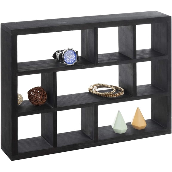 MyGift 15 Inch Black Wall-Mounted 9 Slot Rustic Wood Cube Storage Bookcase