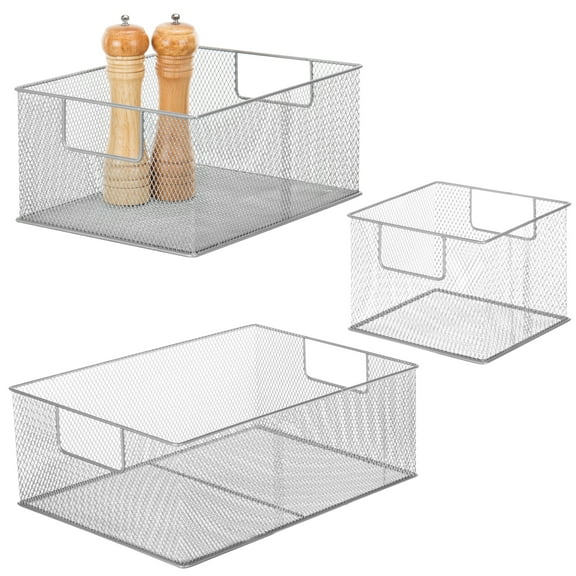 MyGift 16/12/8 inch Nesting Storage Baskets with Handles/Modern Metal Bins, Set of 3