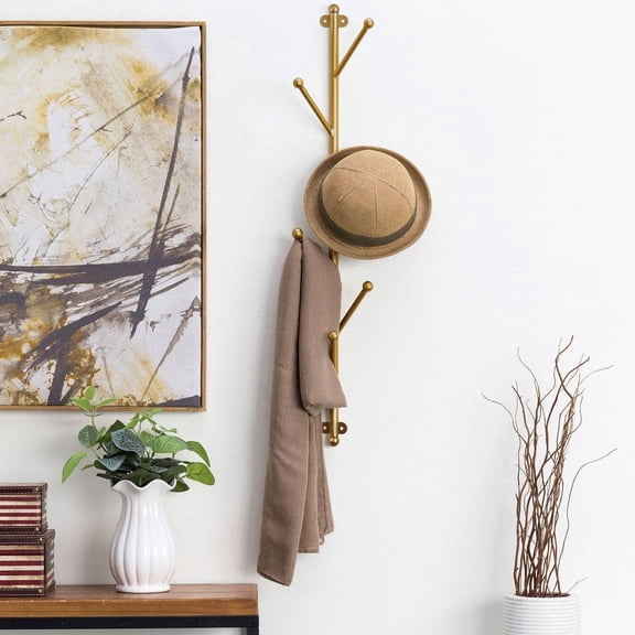 MyGift 2.5-Foot Gold Metal Wall Mounted Coat /Hat Rack, Modern Tree Banch Style