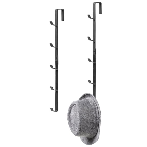 MyGift 2 Pcs Over The Door Hat Organizer, Door Hanger Hat Rack Display Storage, 5 Hooks Heavy Duty, for Coat, Scarf, Purse, Black Metal