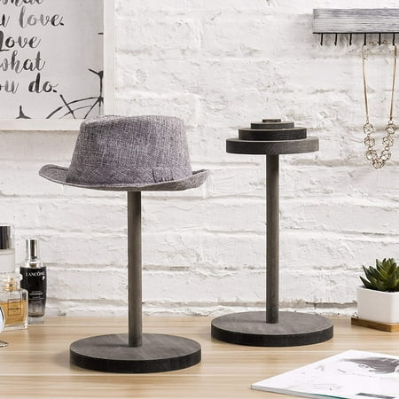 MyGift 2 Piece Tabletop Gray Wood Hat Rack, Stack-Up Style