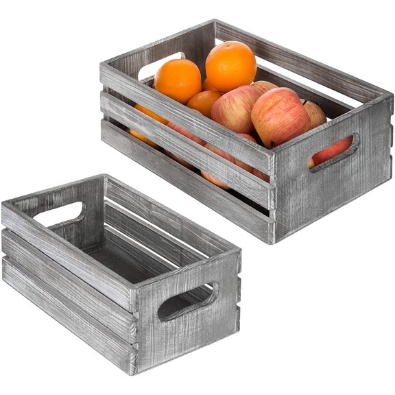 MyGift 2 Piece Vintage Light Gray Wood Nesting Boxes, Graywashed