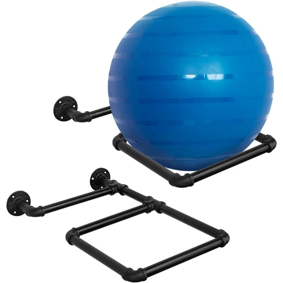 MyGift Yoga Ball Storage Wall Mount, Black Metal Pipe Racks for Exercise Ball Holder, Ball Storage for Home Gym or Studio