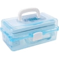 thumbnail image 1 of MyGift 2-Tier Clear Blue Plastic Multipurpose Storage Box with Handle & Trays, 1 of 6
