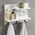 thumbnail image 1 of MyGift 2 Tier White Wood Wall Mounted Organizer Shelf with 6 Hooks, Rustic Rack, 1 of 7